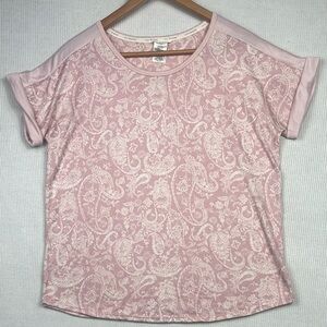 Lucky Brand Women’s Size Large Paisley Print Tee Pink Cottagecore Prairie Boho